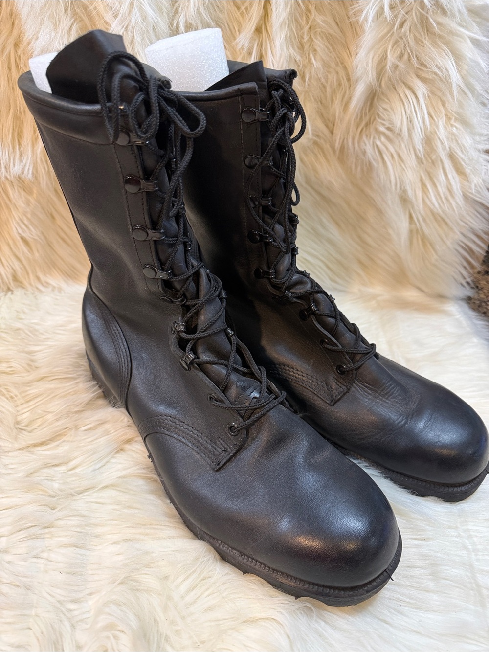 New Men's Black Leather Lace-Up Tactical Boots -Size 13.5W